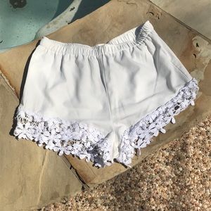 White Shorts with Flower Trim